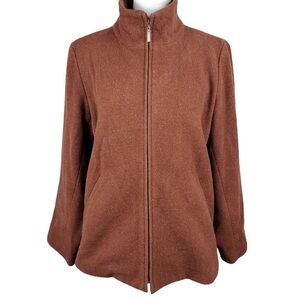 Eileen Fisher Wool Zip Up Jacket Size PM Rust Brown